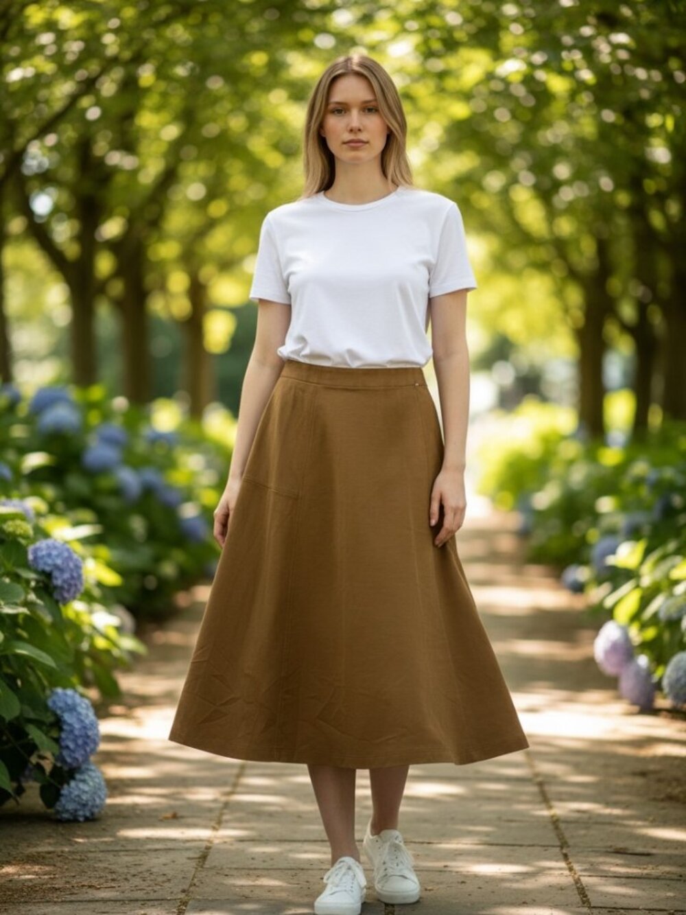 NWOT Uniqlo U A Line Midi Skirt Womens L/28" Brown Ponte Knit Minimalist Japan